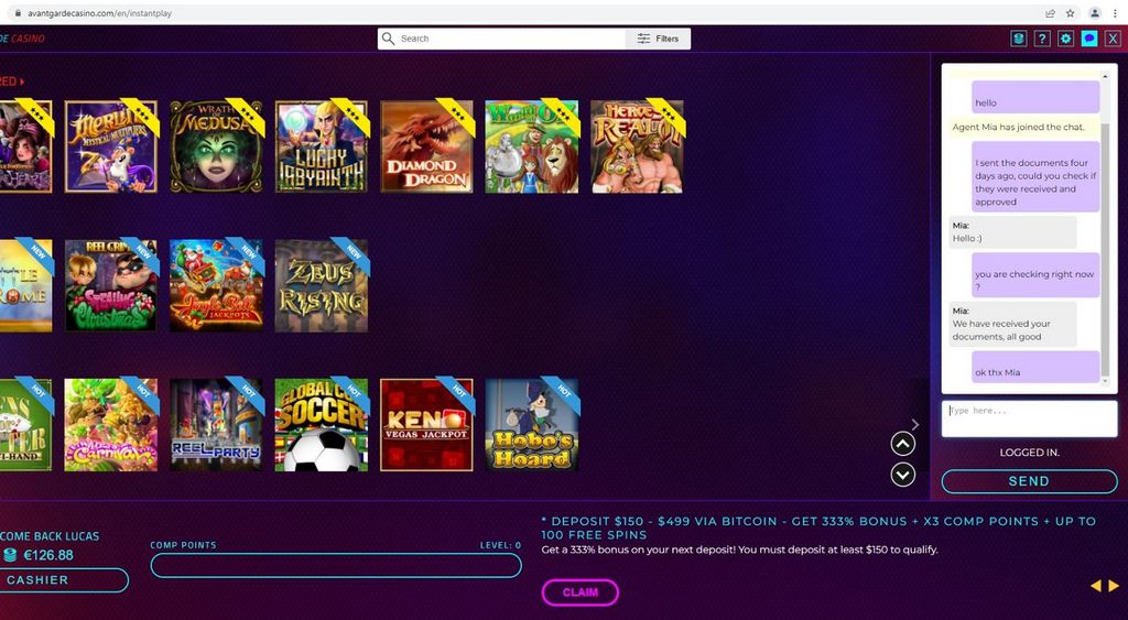 Sitio web de Avantgarde Casino